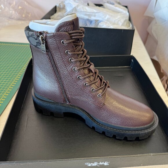 Coach Citysole Monogram Signature Work Boot – Grained Leather Side Zip - Picture 1 of 6